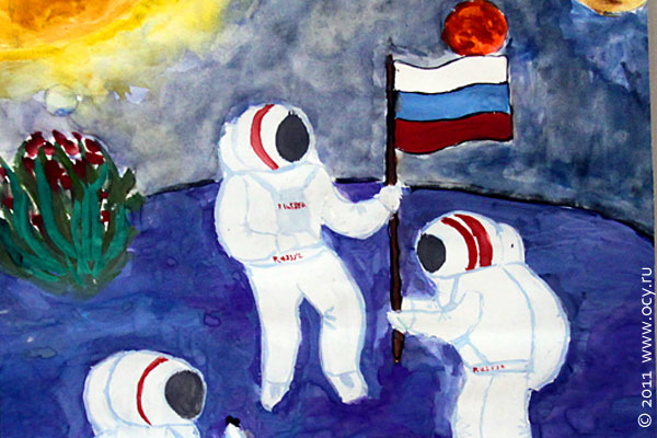 Космонавты садят цветы на Луне.